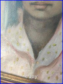 Tableau HUILE sur TOILE Portrait de femme Peinture art fin XX signe