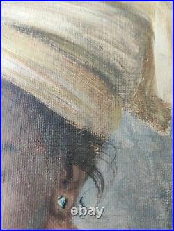 Tableau HUILE sur TOILE Portrait de femme Peinture art fin XX signe