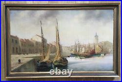 Tableau Huile Port Les Sables D'Olonne Bateaux Gabriel AUGIZEAU 1894-1963 Vendée