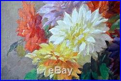 Tableau Huile Post Impressionniste KEES TERLOUW 1890-1948 Bouquet Fleurs Dahlias