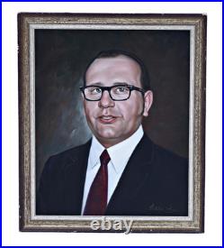 Tableau Huile Sur Toile Signé, Portrait d'Homme, Brille, Encadré OOAK