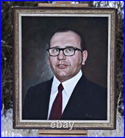 Tableau Huile Sur Toile Signé, Portrait d'Homme, Brille, Encadré OOAK