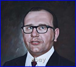Tableau Huile Sur Toile Signé, Portrait d'Homme, Brille, Encadré OOAK