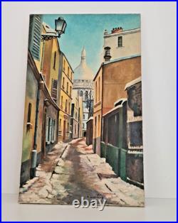 Tableau Huile sur Toile Rue Saint-Rustique, Montmartre R. GUERARD 1970