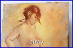 Tableau Huile sur toile Femme nue enceinte TOLLET-LOEB Jacqueline 92 cm x 65 cm