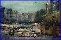 Tableau Huile sur toile La Seine et Notre Dame de Paris par Dumont Milieu XXe s