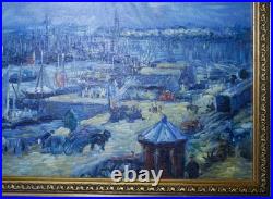 Tableau Huile sur toile Port Le Havre scène animée, marine post-impressi