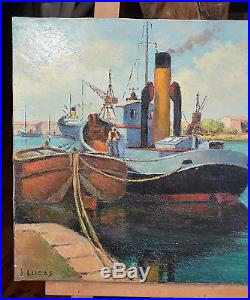 Tableau. Marine, huile sur toile Port la Nouvelle de Jaques LUCAS, années 50