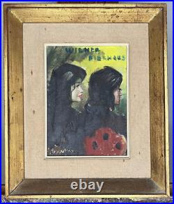 Tableau N239 huile sur toile 2 femmes de profil portrait signé