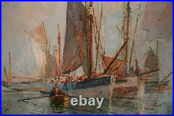 Tableau Navires à Concarneau par Georges LHERMITTE Bretagne 1934 Superbe