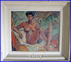 Tableau Nu Orientaliste Huile sur toile Femme Noire Nue par M. SURINGAR 1950