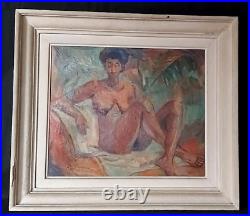 Tableau Nu Orientaliste Huile sur toile Femme Noire Nue par M. SURINGAR 1950