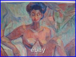 Tableau Nu Orientaliste Huile sur toile Femme Noire Nue par M. SURINGAR 1950