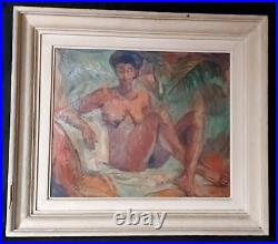 Tableau Nu Orientaliste Huile sur toile Femme Noire Nue par M. SURINGAR 1950