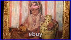 Tableau Orientaliste huile sur toile de F. BOUTON 1934 signé Femme à la jarre