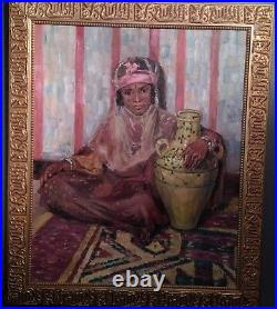 Tableau Orientaliste huile sur toile de F. BOUTON 1934 signé Femme à la jarre