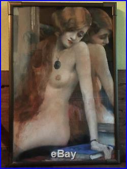 Tableau Pastel Jean-Albert Grand Carteret (1903-1954) Nu Art Déco cadre d'origin