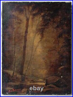 Tableau Peinture Ancienne Huile Toile signé XIXème Paysage, Forêt