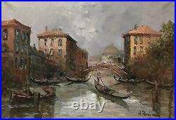 Tableau Peinture Cadre 20ème XXème Rondinella Paysage Venise Pont Accademia rare