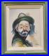 Tableau Peinture Clown triste signé Garros Huile sur toile cadre vintage
