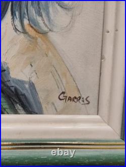 Tableau Peinture Clown triste signé Garros Huile sur toile cadre vintage