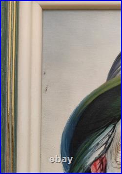 Tableau Peinture Clown triste signé Garros Huile sur toile cadre vintage