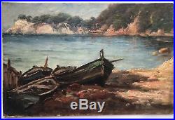 Tableau Peinture Huile Paul LEVÉRÉ (1875-1949) Marine Port De Toulon Bateaux