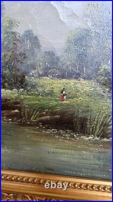 Tableau Peinture Huile Sur Toile Cadre Dore Signe S. Klum