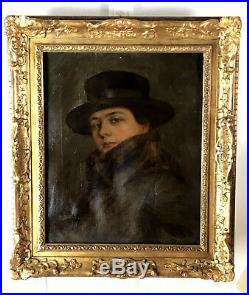 Tableau / Peinture / Huile Sur Toile (portrait Femme Au Chapeau) Année 1900