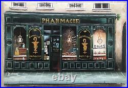 Tableau Peinture Par Francine Huile Façade de Pharmacie Paris XXe