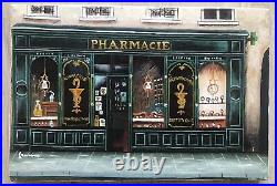 Tableau Peinture Par Francine Huile Façade de Pharmacie Paris XXe