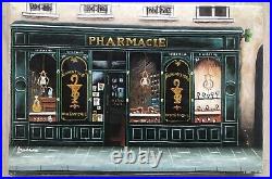 Tableau Peinture Par Francine Huile Façade de Pharmacie Paris XXe