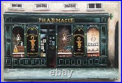 Tableau Peinture Par Francine Huile Façade de Pharmacie Paris XXe