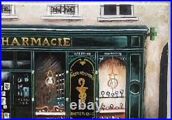 Tableau Peinture Par Francine Huile Façade de Pharmacie Paris XXe