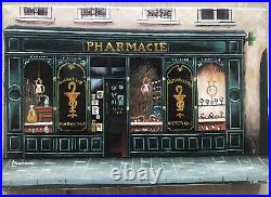 Tableau Peinture Par Francine Huile Façade de Pharmacie Paris XXe