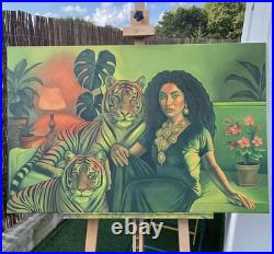 Tableau Peinture Sur Toile Portrait Femme Et Tigres Tableau Peinture Sur Toile Portrait Femme Et Tigres