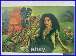 Tableau Peinture Sur Toile Portrait Femme Et Tigres