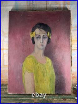 Tableau Portrait De Femme Shabby Bohème Signé Par M LA CORNE déco Chaby 1962