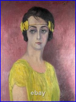 Tableau Portrait De Femme Shabby Bohème Signé Par M LA CORNE déco Chaby 1962