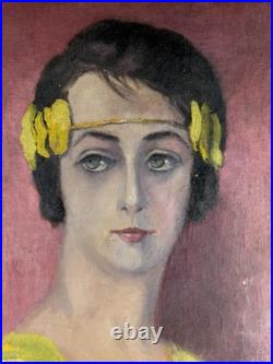 Tableau Portrait De Femme Shabby Bohème Signé Par M LA CORNE déco Chaby 1962