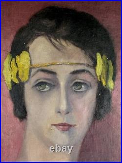 Tableau Portrait De Femme Shabby Bohème Signé Par M LA CORNE déco Chaby 1962