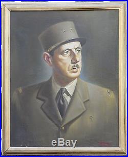 Tableau Portrait GENERAL DE GAULLE 1947 huile/toile (signé Verdier, Verdun)