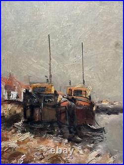 Tableau Post Impressionnisme Marine Péniches Huile signée AD Steinlen 1923-1996