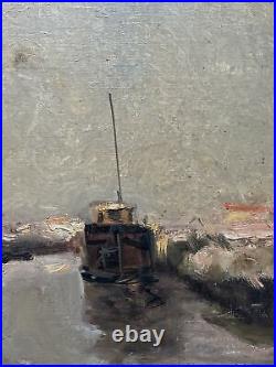 Tableau Post Impressionnisme Marine Péniches Huile signée AD Steinlen 1923-1996