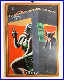 Tableau Vintage Peinture Contemporaine acrylique toile Signé Mimmo Ventrella