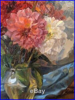 Tableau XXe Bouquets De Fleurs Vase Huile Sur Toile Circa 1930