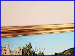 Tableau à l'Huile sur Toile Signé Mayordomo Cadre Doré Village Belcastel
