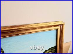 Tableau à l'Huile sur Toile Signé Mayordomo Cadre Doré Village Belcastel