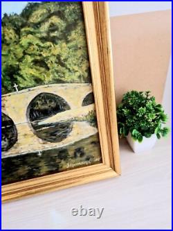 Tableau à l'Huile sur Toile Signé Mayordomo Cadre Doré Village Belcastel