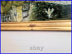 Tableau à l'Huile sur Toile Signé Mayordomo Cadre Doré Village Belcastel